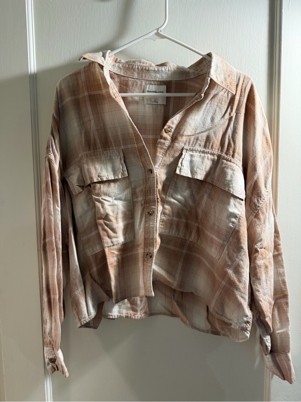 Abercrombie & Fitch Peach Plaid Utility Shirt Jacket